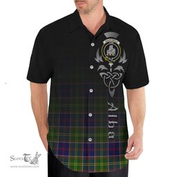 ScotsTee Shop Scottish Dalrymple Clan Crest Tartan Alba Gu Brath Celtic Inspired Tartan Short Sleeve Shirt