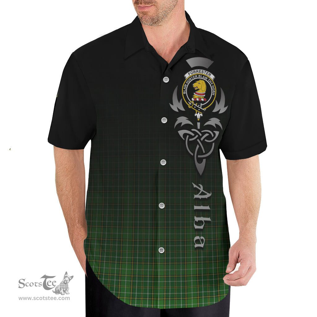 ScotsTee Shop Scottish Forrester or Foster Hunting Clan Crest Tartan Alba Gu Brath Celtic Inspired Tartan Short Sleeve Shirt