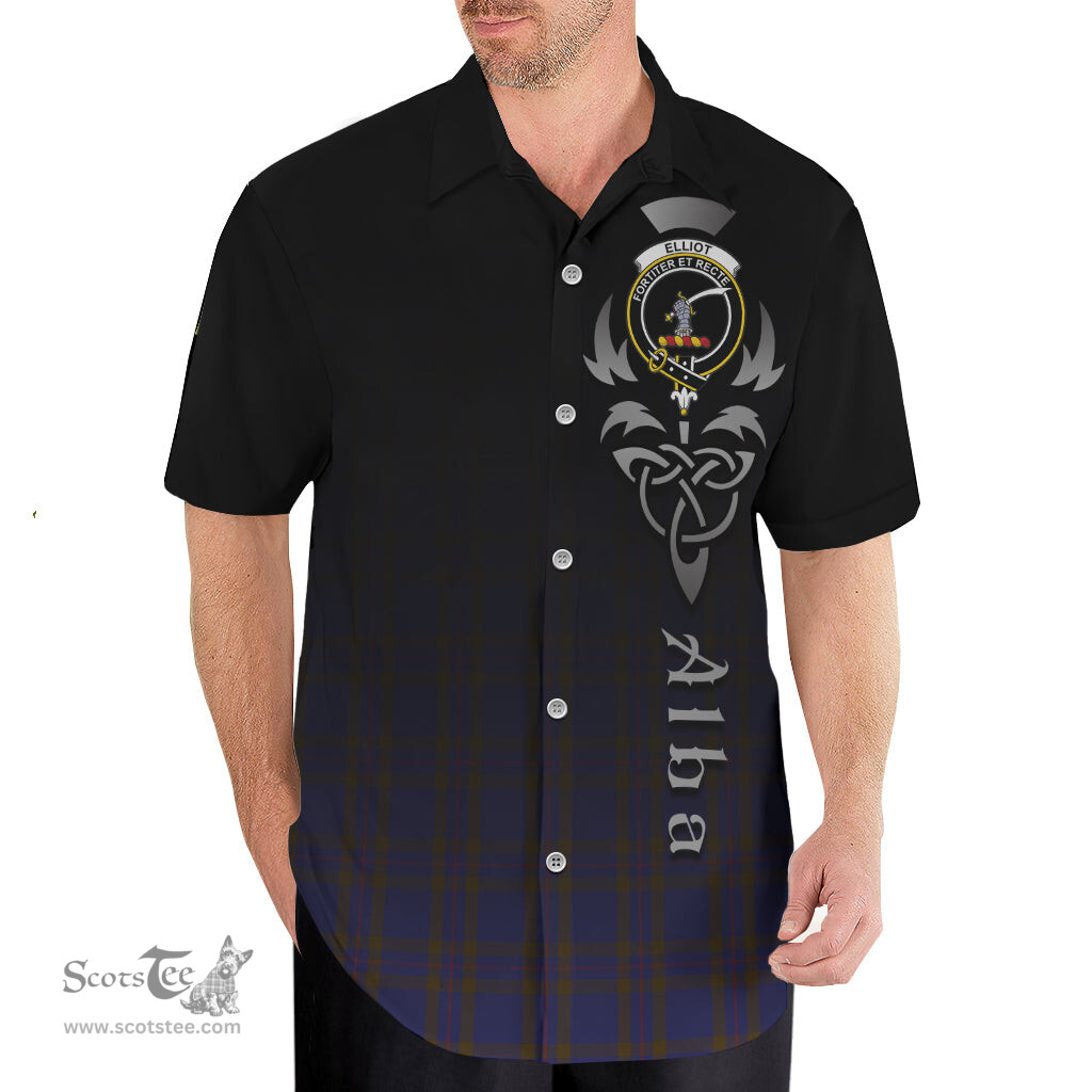 ScotsTee Shop Scottish Elliot Clan Crest Tartan Alba Gu Brath Celtic Inspired Tartan Short Sleeve Shirt