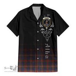 ScotsTee Shop Scottish Fraser Hunting Modern Clan Crest Tartan Alba Gu Brath Celtic Inspired Tartan Short Sleeve Shirt