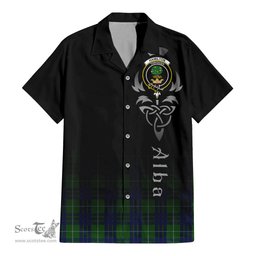 ScotsTee Shop Scottish Hamilton Green Hunting Clan Crest Tartan Alba Gu Brath Celtic Inspired Tartan Short Sleeve Shirt
