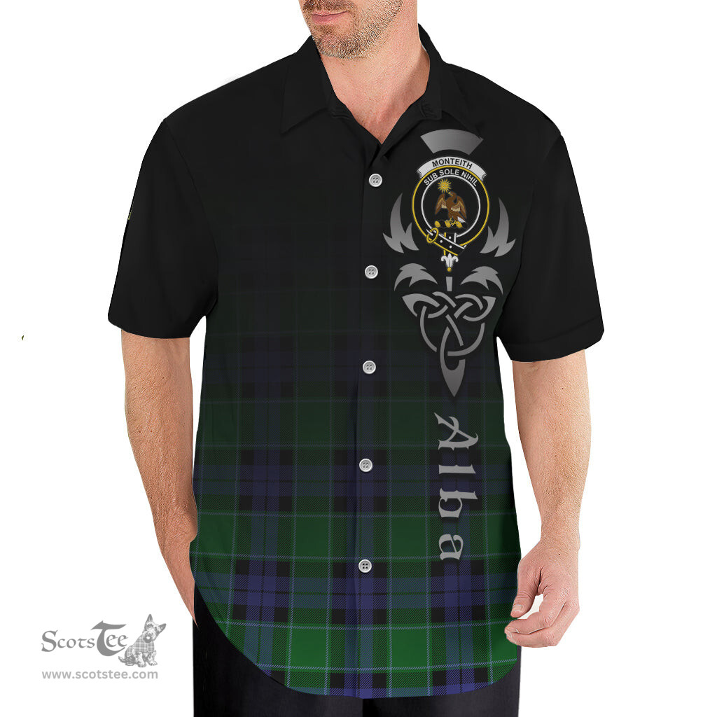 ScotsTee Shop Scottish Monteith Clan Crest Tartan Alba Gu Brath Celtic Inspired Tartan Short Sleeve Shirt