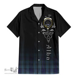 ScotsTee Shop Scottish Hannay Blue Clan Crest Tartan Alba Gu Brath Celtic Inspired Tartan Short Sleeve Shirt