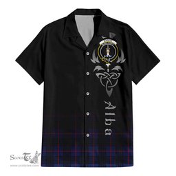 ScotsTee Shop Scottish MacKay Blue Modern Clan Crest Tartan Alba Gu Brath Celtic Inspired Tartan Short Sleeve Shirt