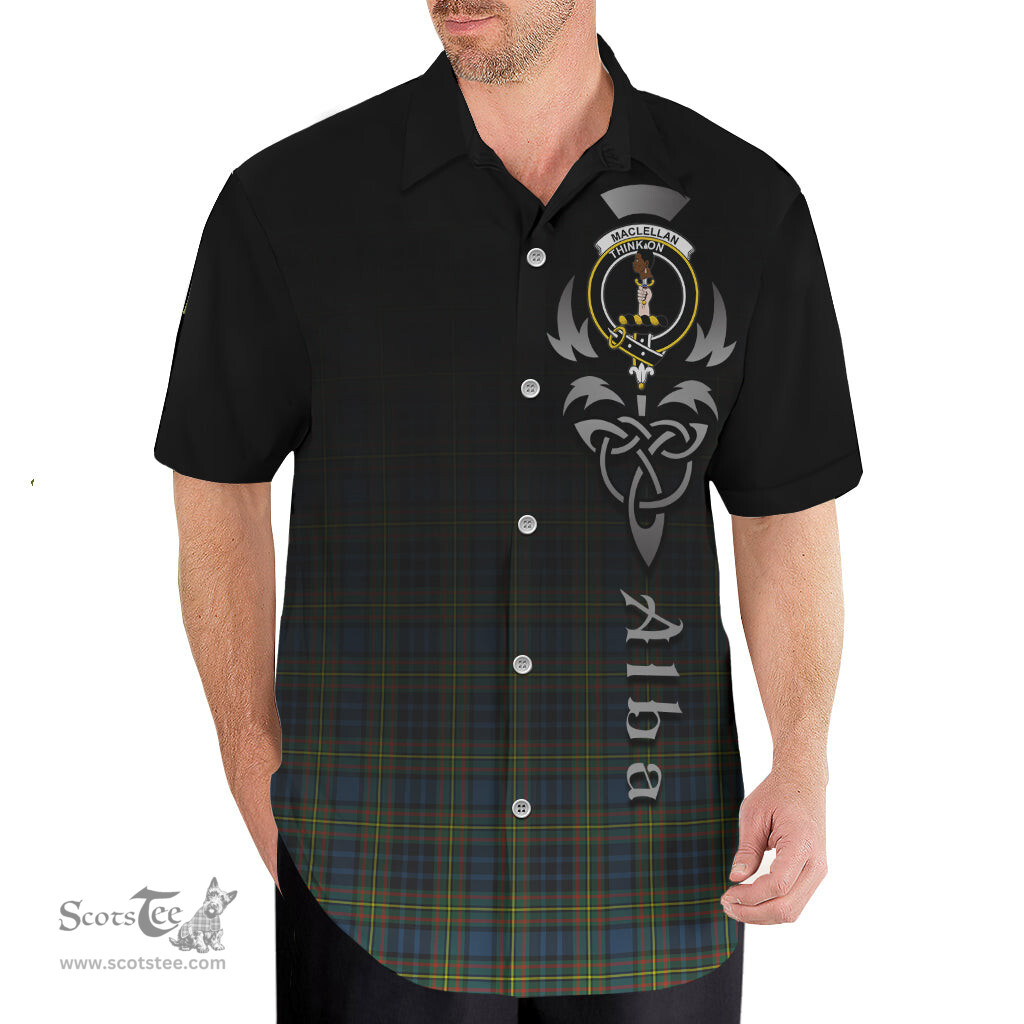ScotsTee Shop Scottish MacLellan Ancient Clan Crest Tartan Alba Gu Brath Celtic Inspired Tartan Short Sleeve Shirt