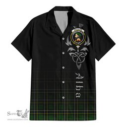 ScotsTee Shop Scottish MacAlpin Modern Clan Crest Tartan Alba Gu Brath Celtic Inspired Tartan Short Sleeve Shirt