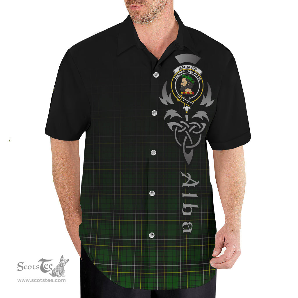 ScotsTee Shop Scottish MacAlpin Modern Clan Crest Tartan Alba Gu Brath Celtic Inspired Tartan Short Sleeve Shirt