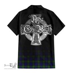 ScotsTee Shop Scottish MacKinlay Modern Clan Crest Tartan Alba Gu Brath Celtic Inspired Tartan Short Sleeve Shirt