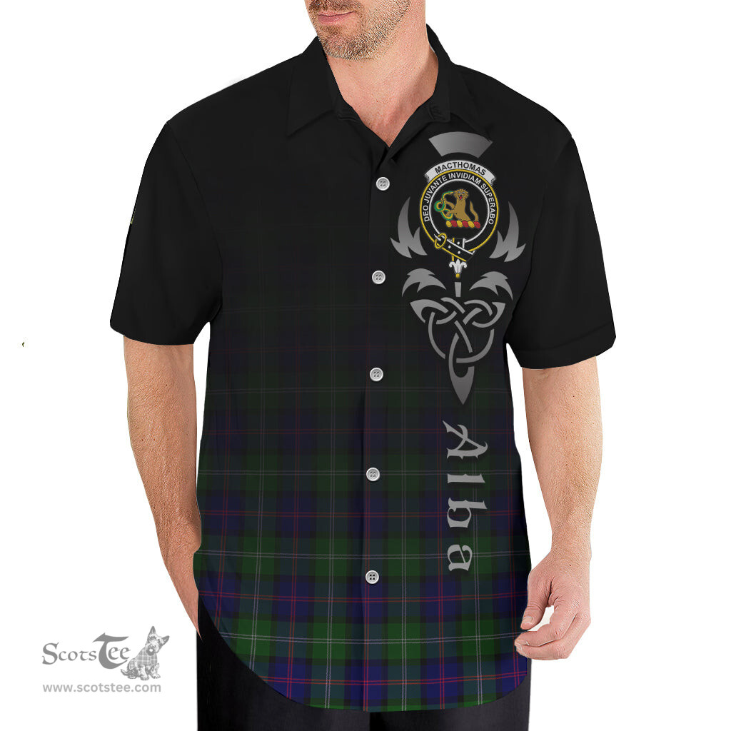 ScotsTee Shop Scottish MacThomas Modern Clan Crest Tartan Alba Gu Brath Celtic Inspired Tartan Short Sleeve Shirt