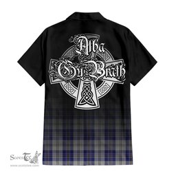 ScotsTee Shop Scottish MacPherson Dress Blue Clan Crest Tartan Alba Gu Brath Celtic Inspired Tartan Short Sleeve Shirt