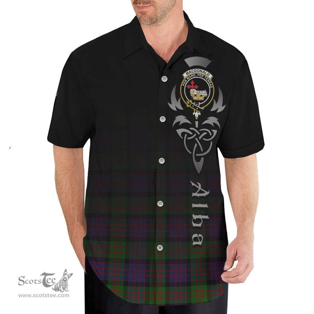 ScotsTee Shop Scottish MacDonald Clan Crest Tartan Alba Gu Brath Celtic Inspired Tartan Short Sleeve Shirt