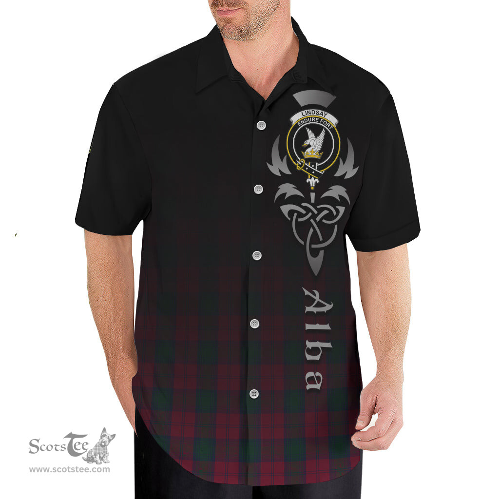 ScotsTee Shop Scottish Lindsay Clan Crest Tartan Alba Gu Brath Celtic Inspired Tartan Short Sleeve Shirt