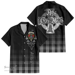 ScotsTee Shop Scottish MacLeod Black and White Clan Crest Tartan Alba Gu Brath Celtic Inspired Tartan Short Sleeve Shirt