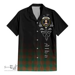 ScotsTee Shop Scottish Menzies Green Ancient Clan Crest Tartan Alba Gu Brath Celtic Inspired Tartan Short Sleeve Shirt