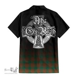 ScotsTee Shop Scottish Menzies Green Ancient Clan Crest Tartan Alba Gu Brath Celtic Inspired Tartan Short Sleeve Shirt