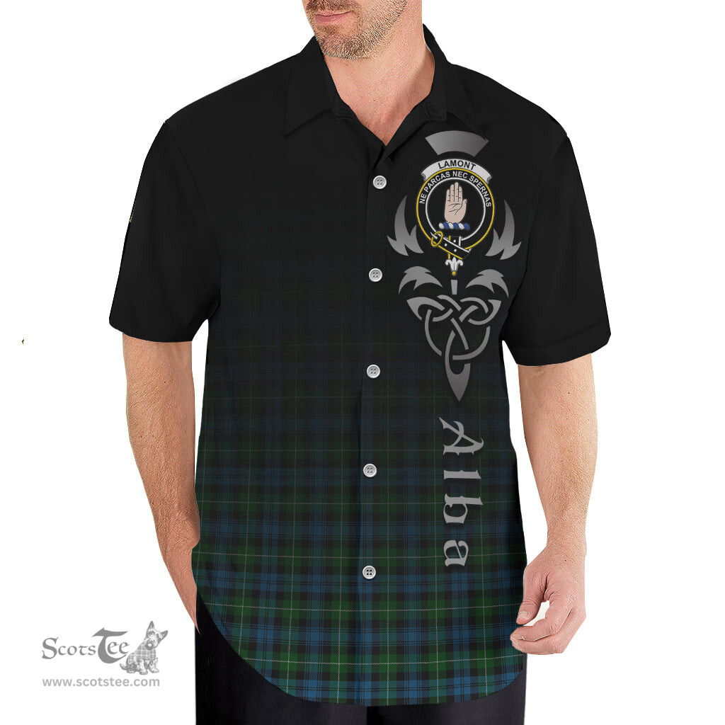 ScotsTee Shop Scottish Lamont Clan Crest Tartan Alba Gu Brath Celtic Inspired Tartan Short Sleeve Shirt