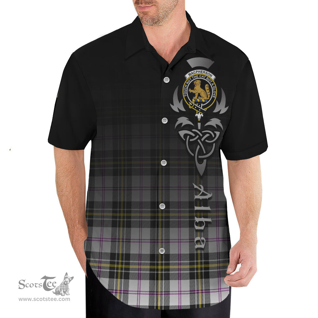 ScotsTee Shop Scottish MacPherson Dress Modern Clan Crest Tartan Alba Gu Brath Celtic Inspired Tartan Short Sleeve Shirt