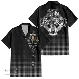 ScotsTee Shop Scottish Menzies Black and White Clan Crest Tartan Alba Gu Brath Celtic Inspired Tartan Short Sleeve Shirt