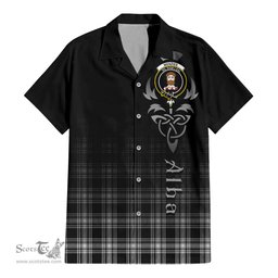 ScotsTee Shop Scottish Menzies Black and White Clan Crest Tartan Alba Gu Brath Celtic Inspired Tartan Short Sleeve Shirt