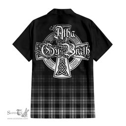 ScotsTee Shop Scottish Menzies Black and White Clan Crest Tartan Alba Gu Brath Celtic Inspired Tartan Short Sleeve Shirt