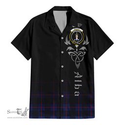ScotsTee Shop Scottish McCoy Blue Clan Crest Tartan Alba Gu Brath Celtic Inspired Tartan Short Sleeve Shirt