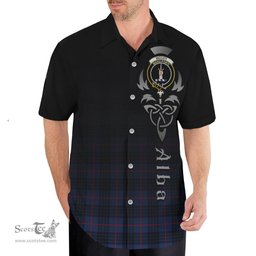 ScotsTee Shop Scottish McCoy Blue Clan Crest Tartan Alba Gu Brath Celtic Inspired Tartan Short Sleeve Shirt