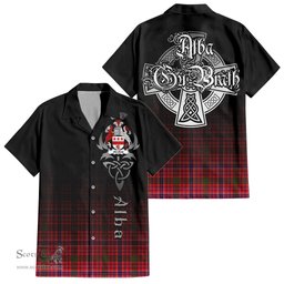 ScotsTee Shop Scottish MacRow Clan Crest Tartan Alba Gu Brath Celtic Inspired Tartan Short Sleeve Shirt
