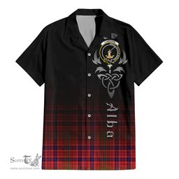 ScotsTee Shop Scottish Lumsden Modern Clan Crest Tartan Alba Gu Brath Celtic Inspired Tartan Short Sleeve Shirt