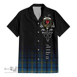 ScotsTee Shop Scottish Laing Clan Crest Tartan Alba Gu Brath Celtic Inspired Tartan Short Sleeve Shirt