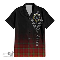 ScotsTee Shop Scottish Morrison Red Modern Clan Crest Tartan Alba Gu Brath Celtic Inspired Tartan Short Sleeve Shirt