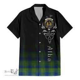 ScotsTee Shop Scottish Johnstone-Johnston Ancient Clan Crest Tartan Alba Gu Brath Celtic Inspired Tartan Short Sleeve Shirt