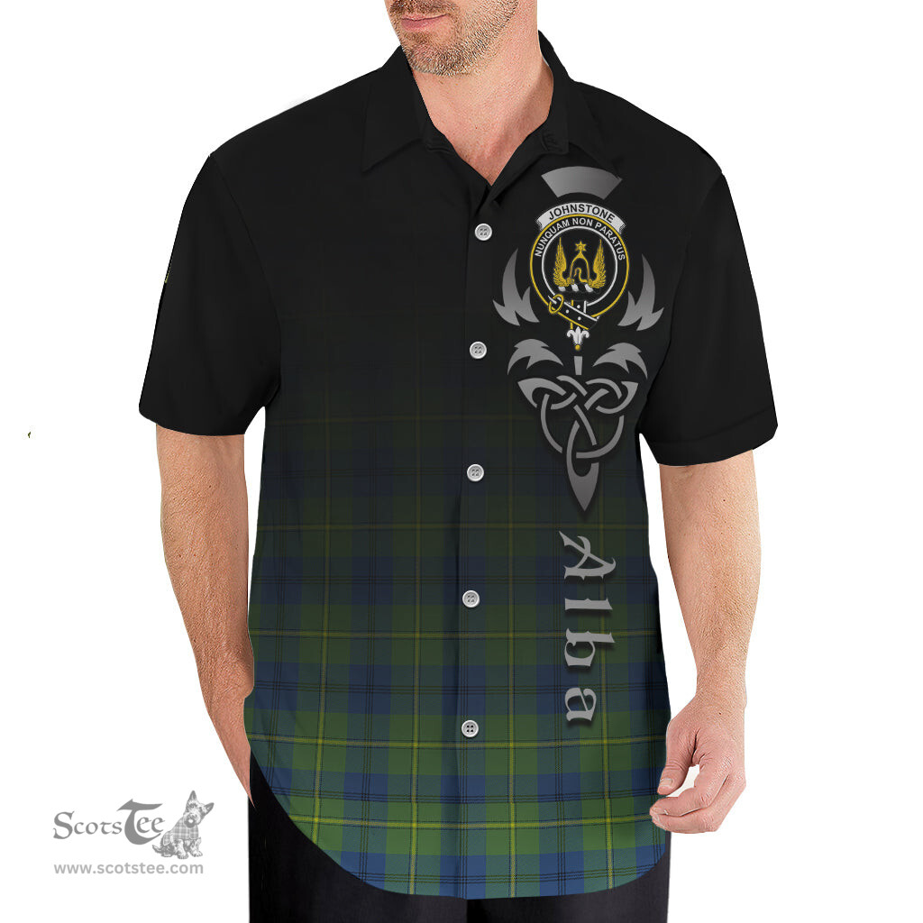 ScotsTee Shop Scottish Johnstone-Johnston Ancient Clan Crest Tartan Alba Gu Brath Celtic Inspired Tartan Short Sleeve Shirt