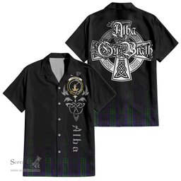 ScotsTee Shop Scottish Lumsden Green Clan Crest Tartan Alba Gu Brath Celtic Inspired Tartan Short Sleeve Shirt