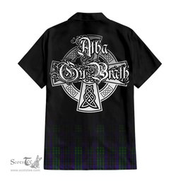 ScotsTee Shop Scottish Lumsden Green Clan Crest Tartan Alba Gu Brath Celtic Inspired Tartan Short Sleeve Shirt