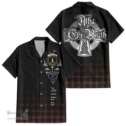 ScotsTee Shop Scottish MacLellan Modern Clan Crest Tartan Alba Gu Brath Celtic Inspired Tartan Short Sleeve Shirt