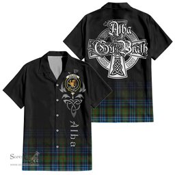 ScotsTee Shop Scottish Newlands of Lauriston Clan Crest Tartan Alba Gu Brath Celtic Inspired Tartan Short Sleeve Shirt