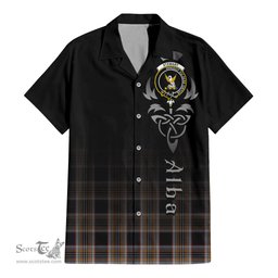 ScotsTee Shop Scottish Stewart Navy Clan Crest Tartan Alba Gu Brath Celtic Inspired Tartan Short Sleeve Shirt