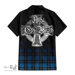 ScotsTee Shop Scottish Ramsay Blue Ancient Clan Crest Tartan Alba Gu Brath Celtic Inspired Tartan Short Sleeve Shirt