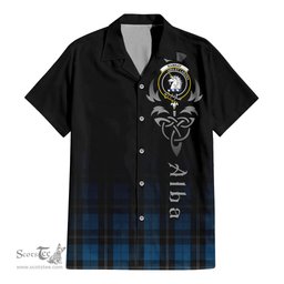 ScotsTee Shop Scottish Ramsay Blue Hunting Clan Crest Tartan Alba Gu Brath Celtic Inspired Tartan Short Sleeve Shirt