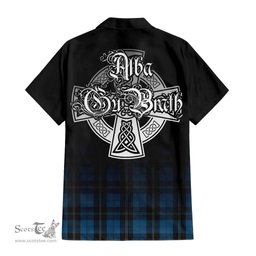 ScotsTee Shop Scottish Ramsay Blue Hunting Clan Crest Tartan Alba Gu Brath Celtic Inspired Tartan Short Sleeve Shirt