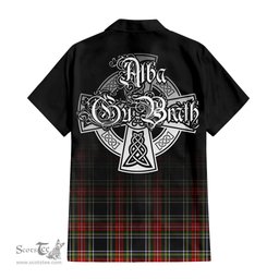 ScotsTee Shop Scottish Stewart Black Clan Crest Tartan Alba Gu Brath Celtic Inspired Tartan Short Sleeve Shirt
