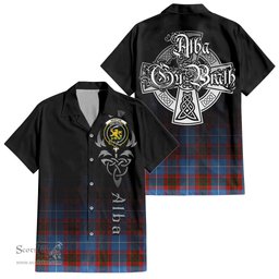 ScotsTee Shop Scottish Newton Clan Crest Tartan Alba Gu Brath Celtic Inspired Tartan Short Sleeve Shirt
