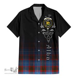 ScotsTee Shop Scottish Newton Clan Crest Tartan Alba Gu Brath Celtic Inspired Tartan Short Sleeve Shirt