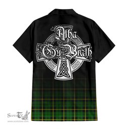 ScotsTee Shop Scottish Wallace Hunting Green Clan Crest Tartan Alba Gu Brath Celtic Inspired Tartan Short Sleeve Shirt