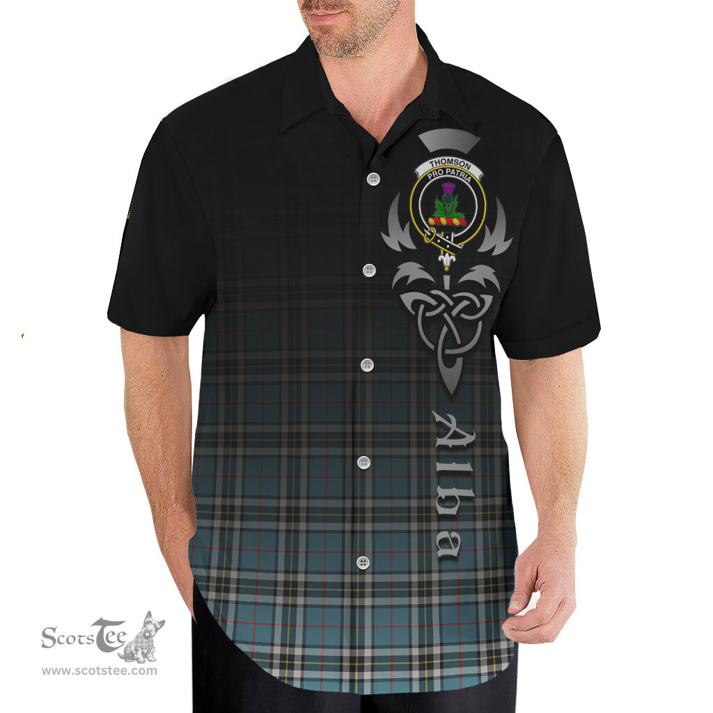 ScotsTee Shop Scottish Thomson Clan Crest Tartan Alba Gu Brath Celtic Inspired Tartan Short Sleeve Shirt