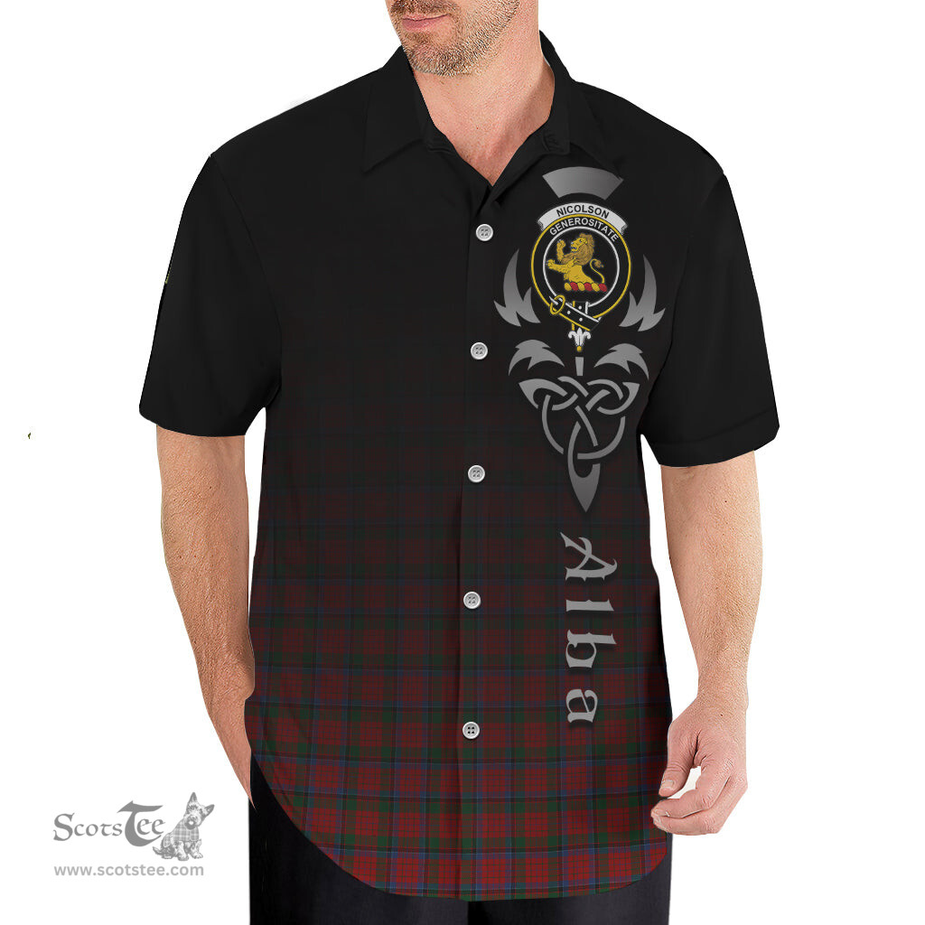ScotsTee Shop Scottish Nicolson Clan Crest Tartan Alba Gu Brath Celtic Inspired Tartan Short Sleeve Shirt