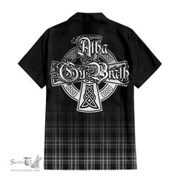 ScotsTee Shop Scottish Stewart Black and White Clan Crest Tartan Alba Gu Brath Celtic Inspired Tartan Short Sleeve Shirt