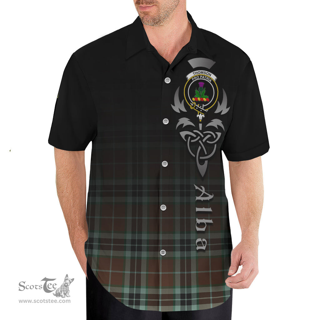 ScotsTee Shop Scottish Thomson Hunting Modern Clan Crest Tartan Alba Gu Brath Celtic Inspired Tartan Short Sleeve Shirt