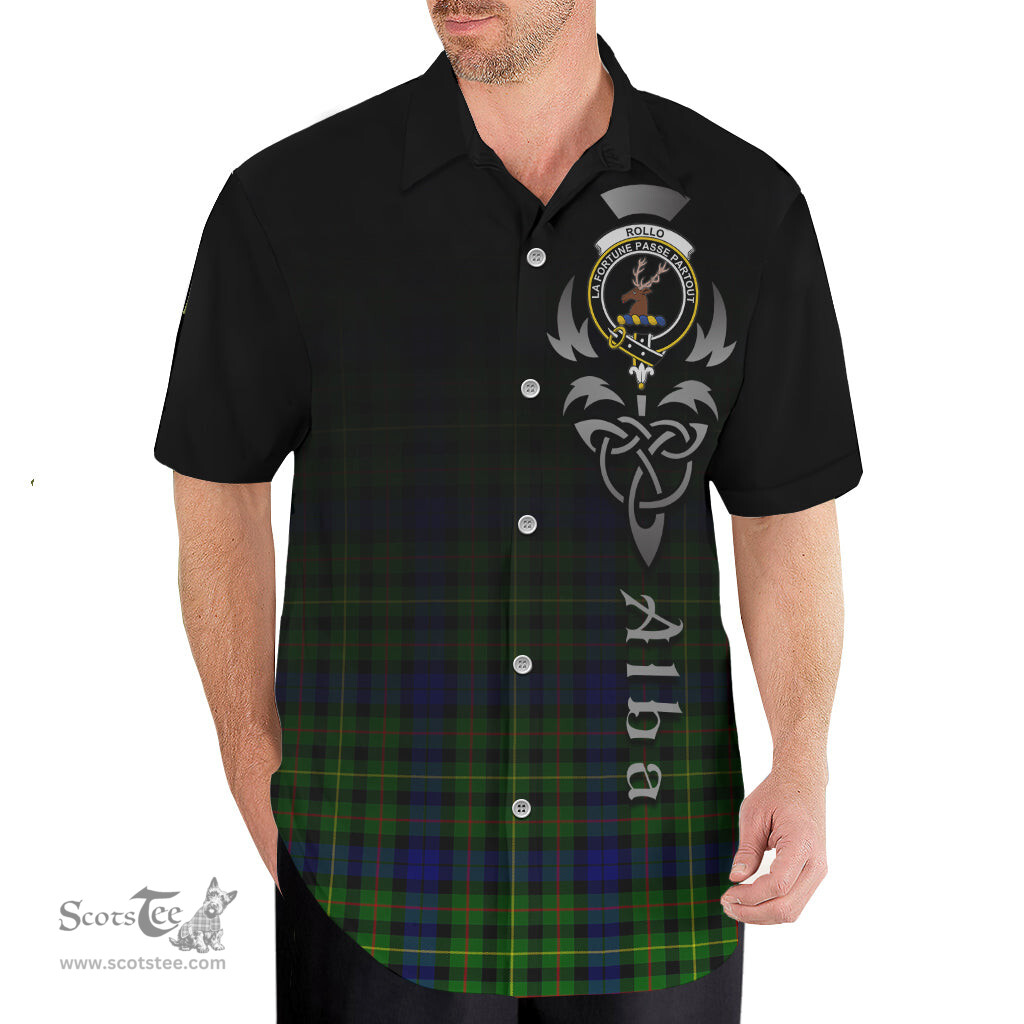 ScotsTee Shop Scottish Rollo Modern Clan Crest Tartan Alba Gu Brath Celtic Inspired Tartan Short Sleeve Shirt