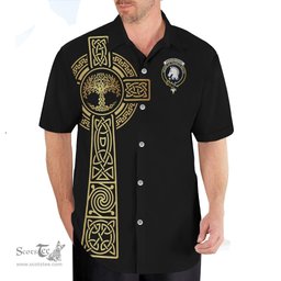 ScotsTee Shop Scottish Horsburgh Clan Crest Tartan Golden Celtic Tree Of Life Short Sleeve Shirt